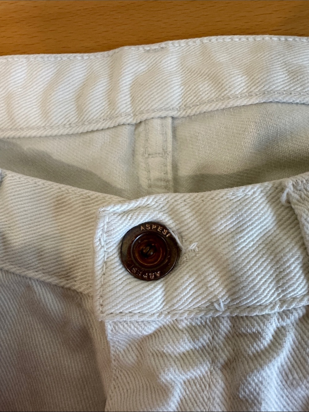 Aspesi Off-White Denim Trousers with Leather Logo Patch 32x30 - Picture 2 of 5